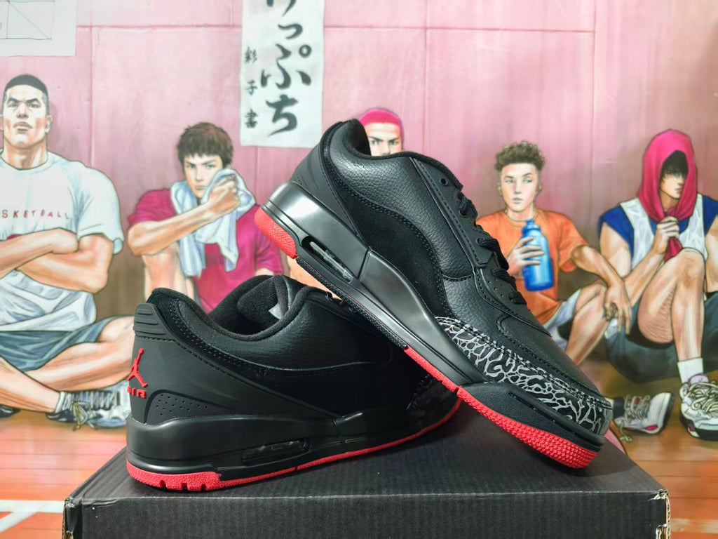 Jordan 3 Black and Red Low-Top Sneakers