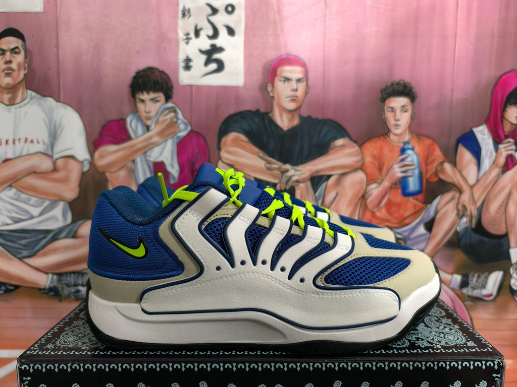 Nike Blue and White Sneakers with Neon Green Accents