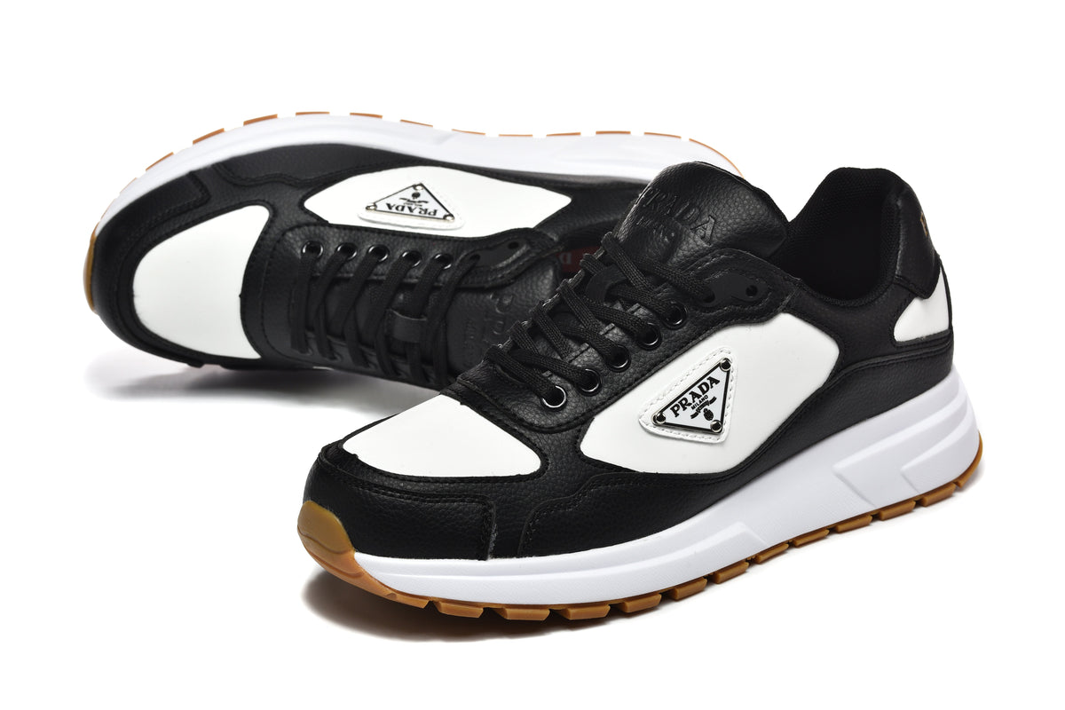 Prada Black and White Logo Low-Top Sneakers