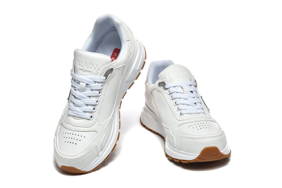 Prada White Low-Top Sneakers with Gum Sole
