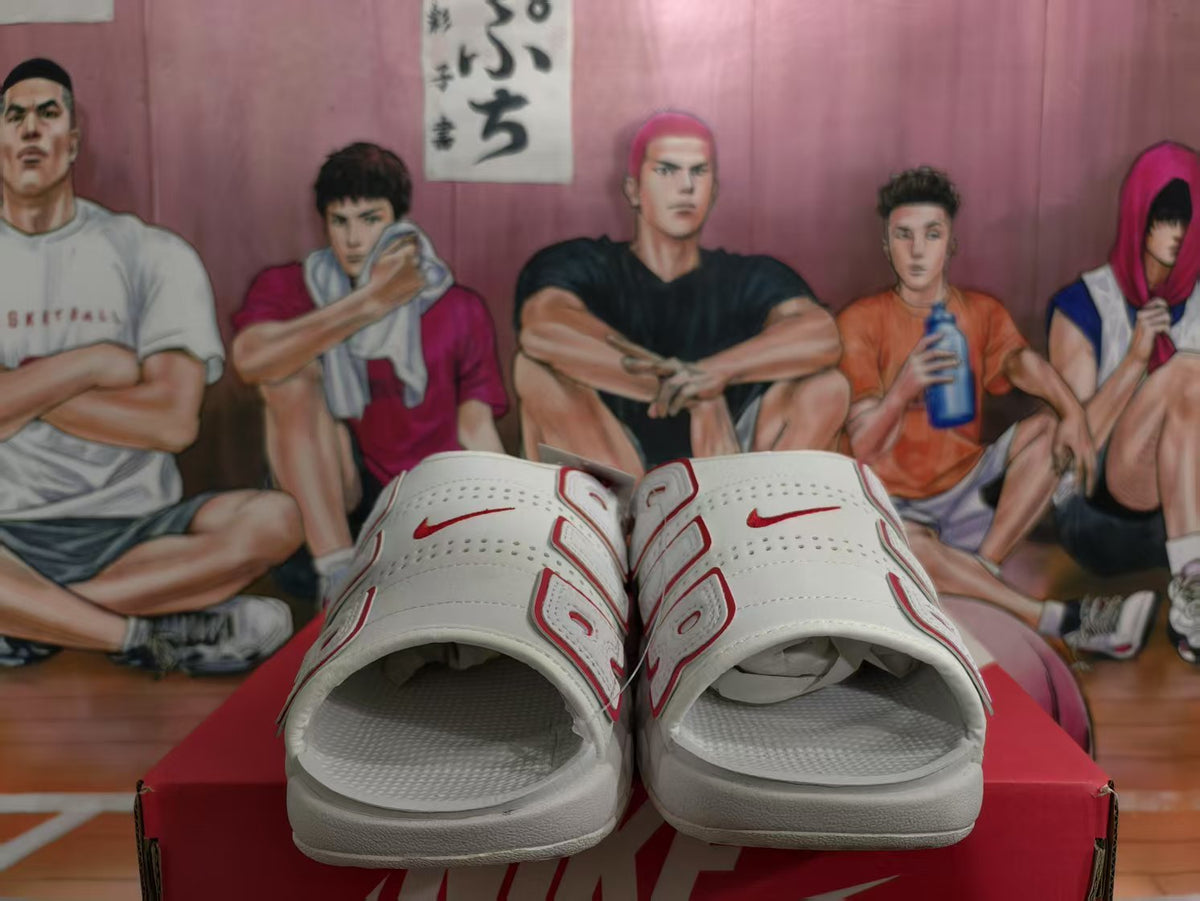 Nike White and Red Logo Slide Sandals