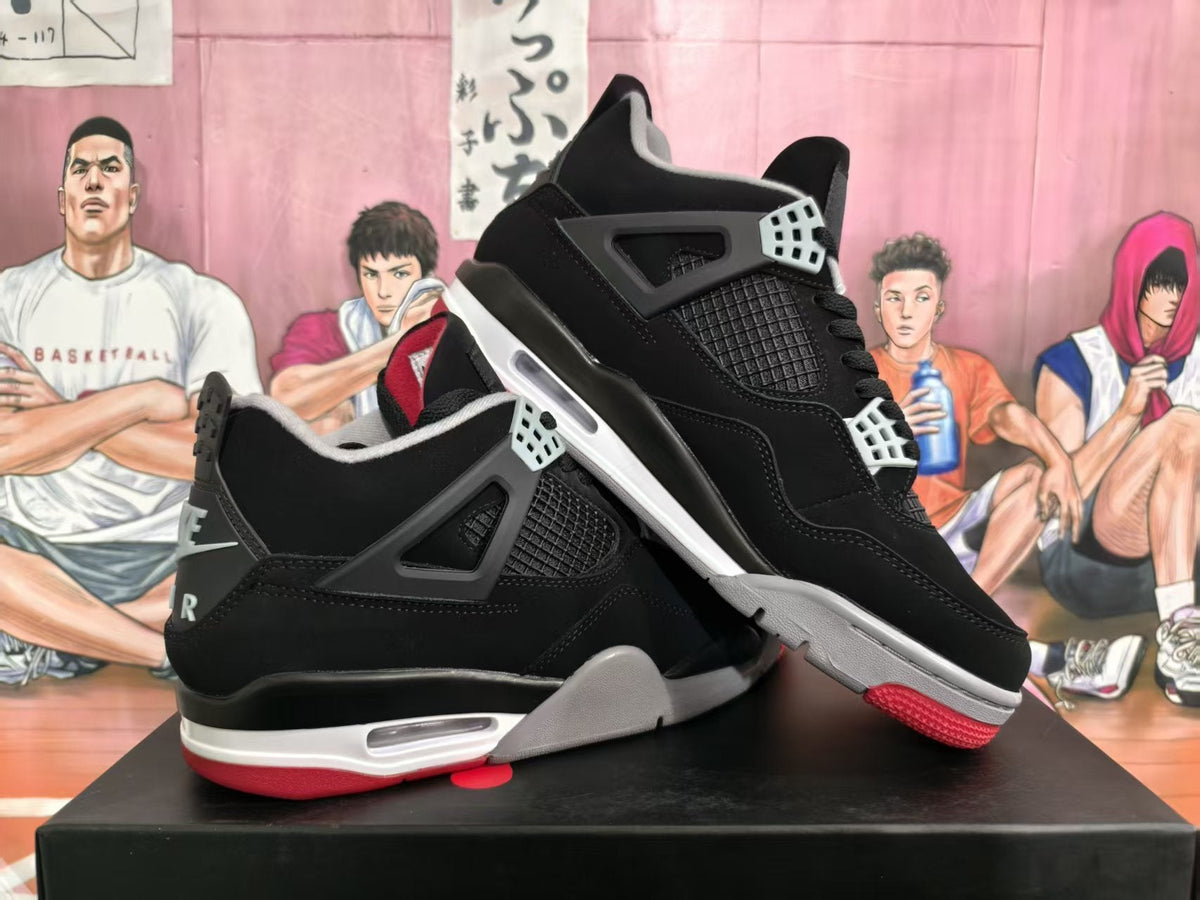 Jordan 4 Black Cement Sneakers Black Grey Red