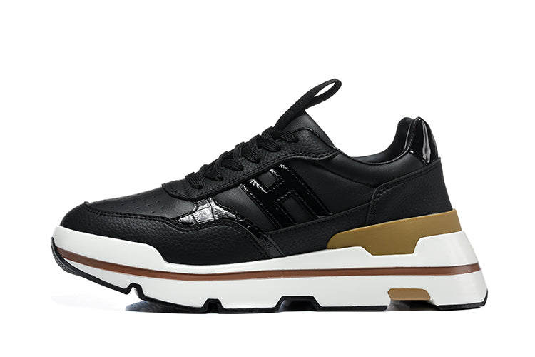 Hermès Black and White Leather-Style Lace-Up Sneakers