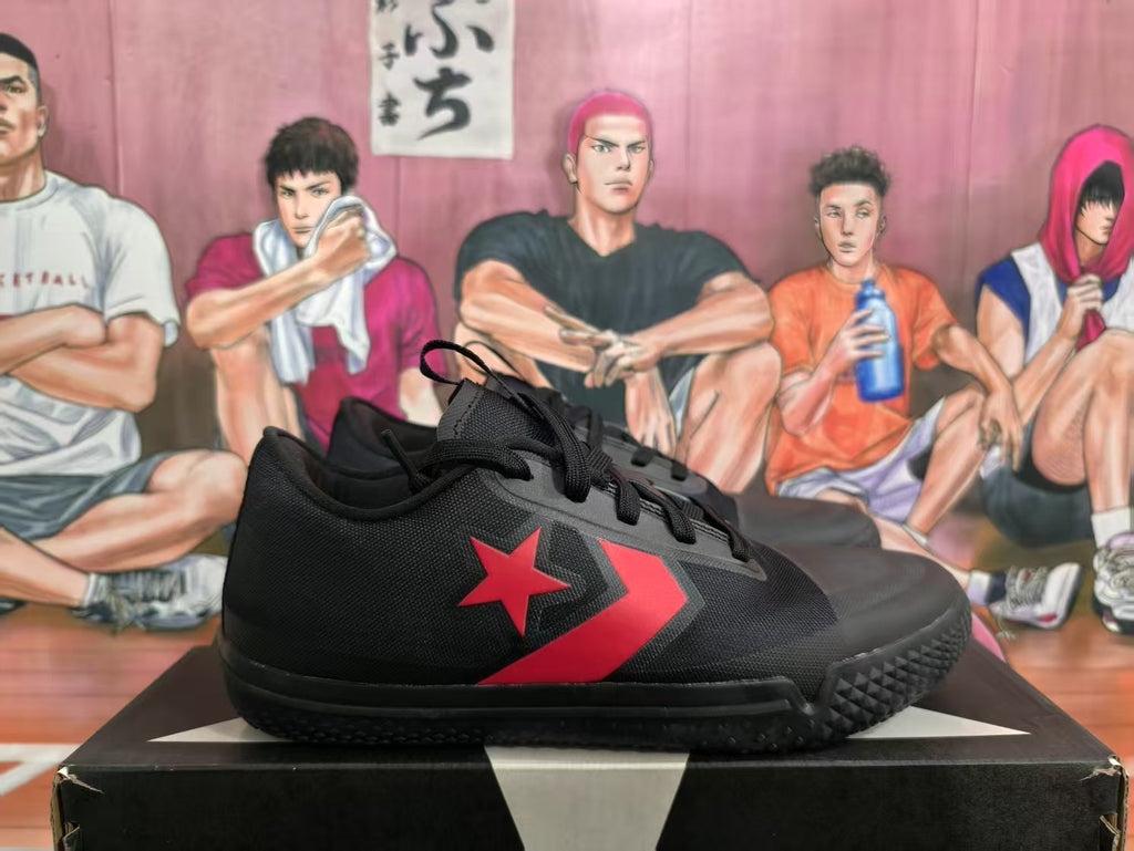 Black and Red Star Chevron Low-Top Sneakers
