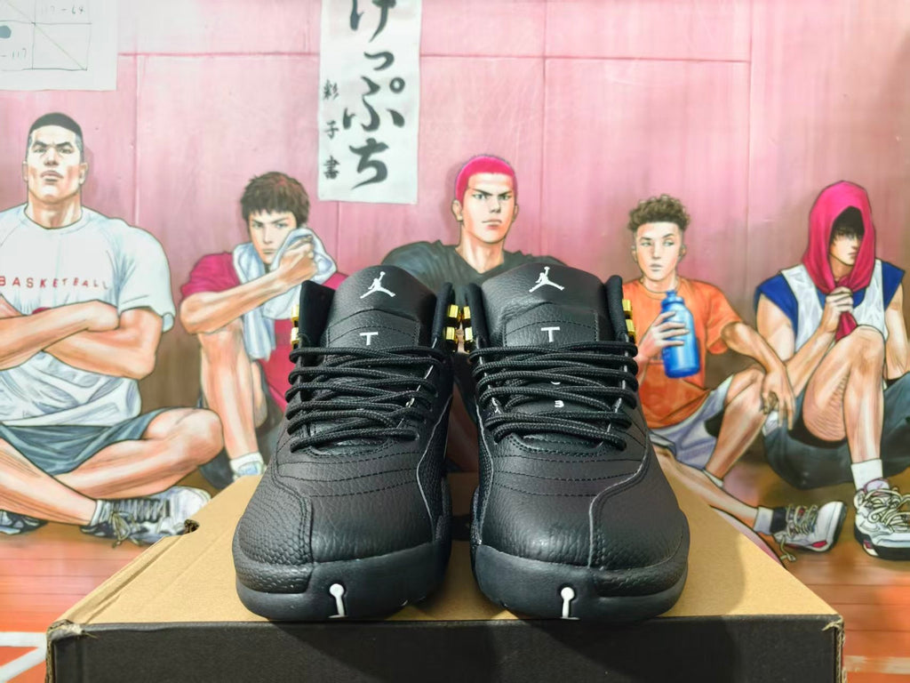 Jordan Air Jordan 12 Black and White Gold-Accent Sneakers