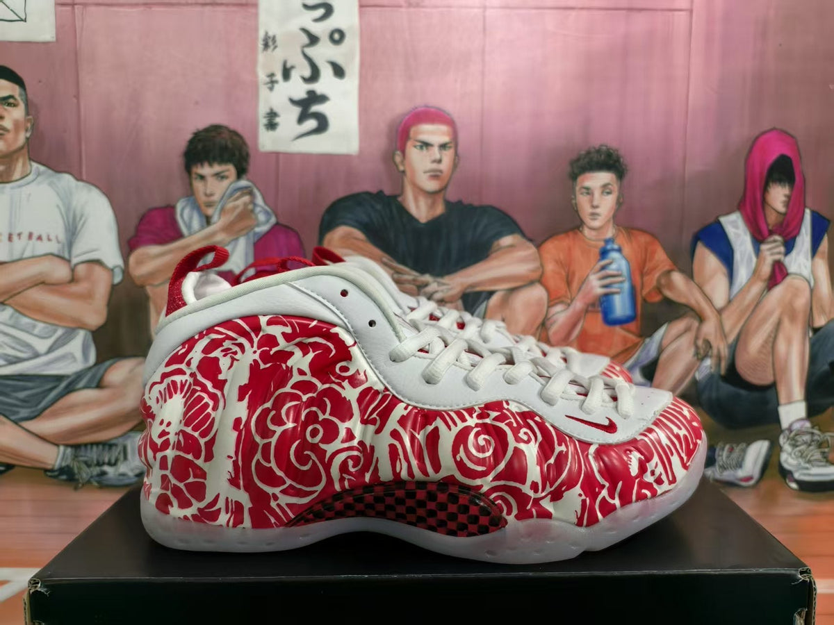 Red and White Floral Basketball Sneakers