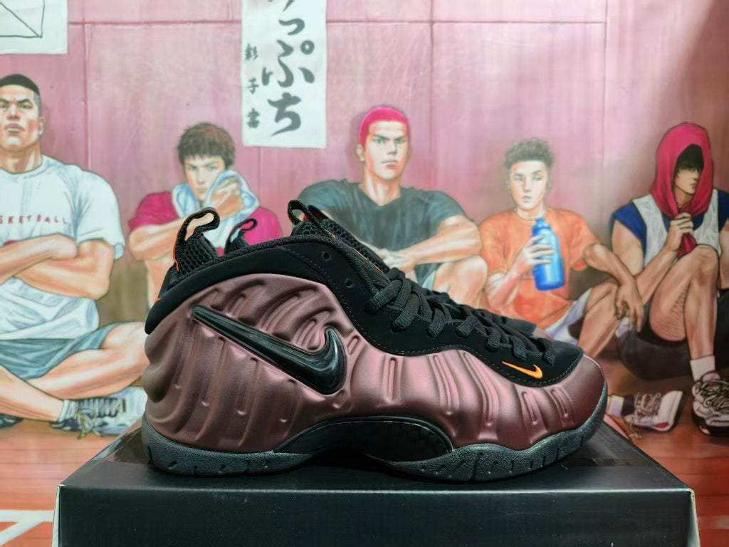 Nike Foamposite Sneakers Brown Black with Orange Details