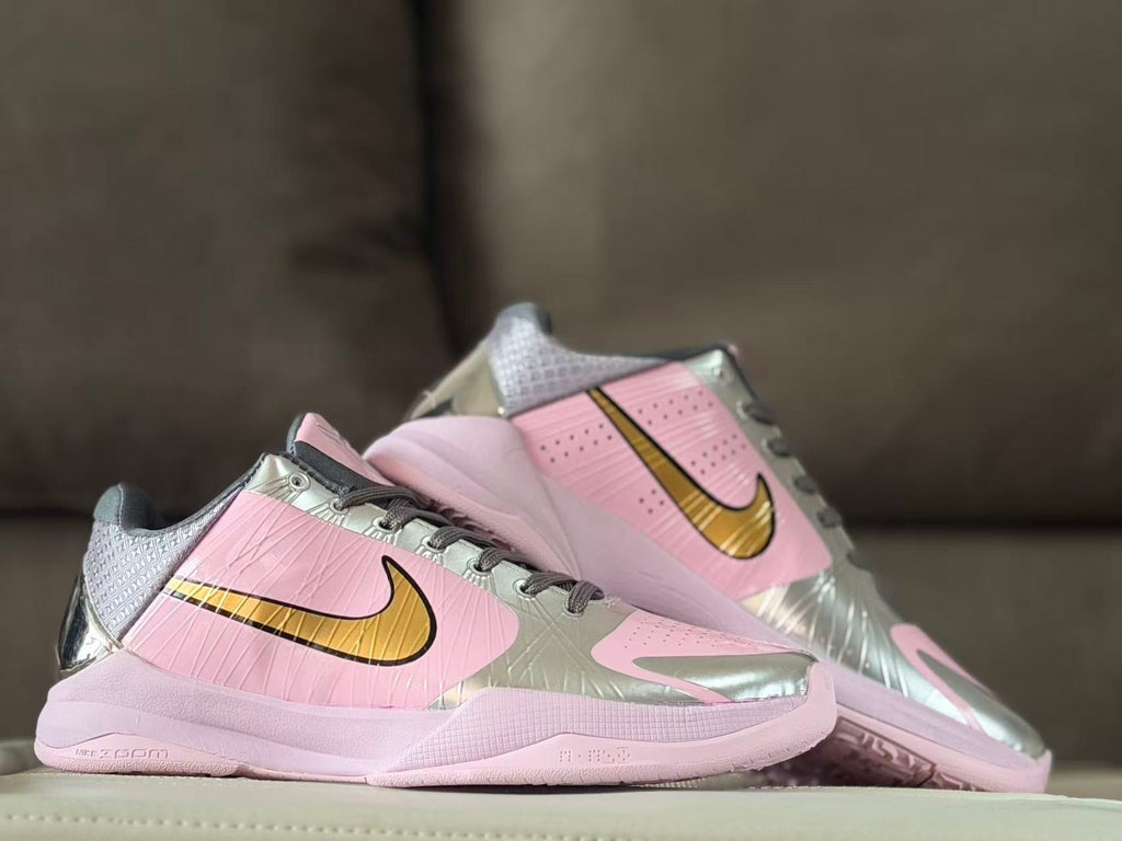 Nike Kobe 5 Low Basketball Shoes Pink Silver Gold