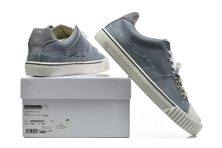 Blue-Gray Low-Top Sneakers with Contrast Laces
