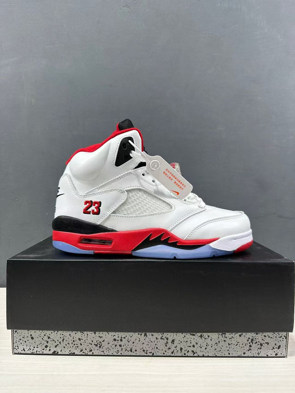 Jordan Air Jordan 5 Fire Red Black Tongue Sneakers White Red