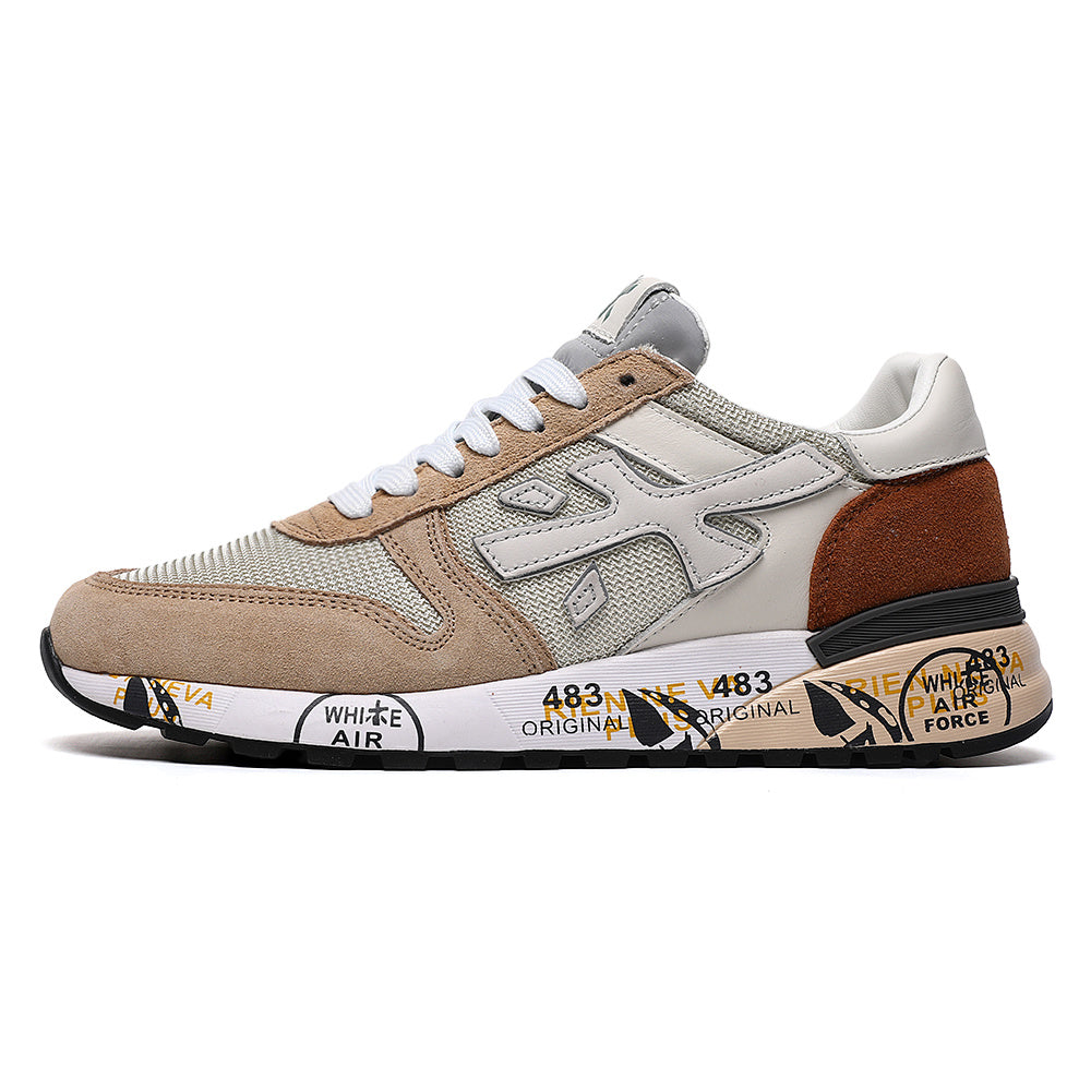 Beige and Brown Retro Panelled Sneakers