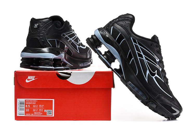 Nike Shox R4 Black and Light Blue Sneakers