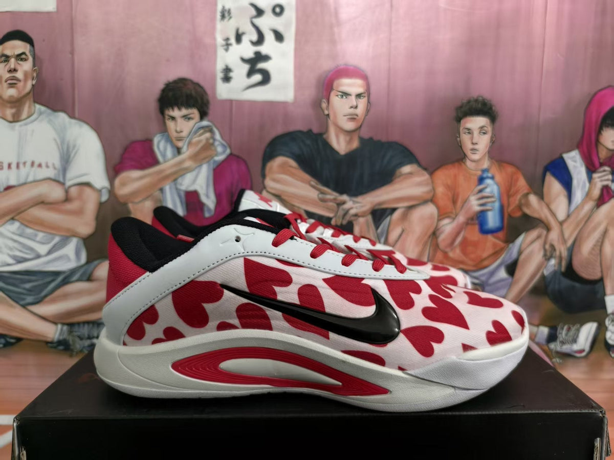 Nike White and Red Patterned Basketball Sneakers