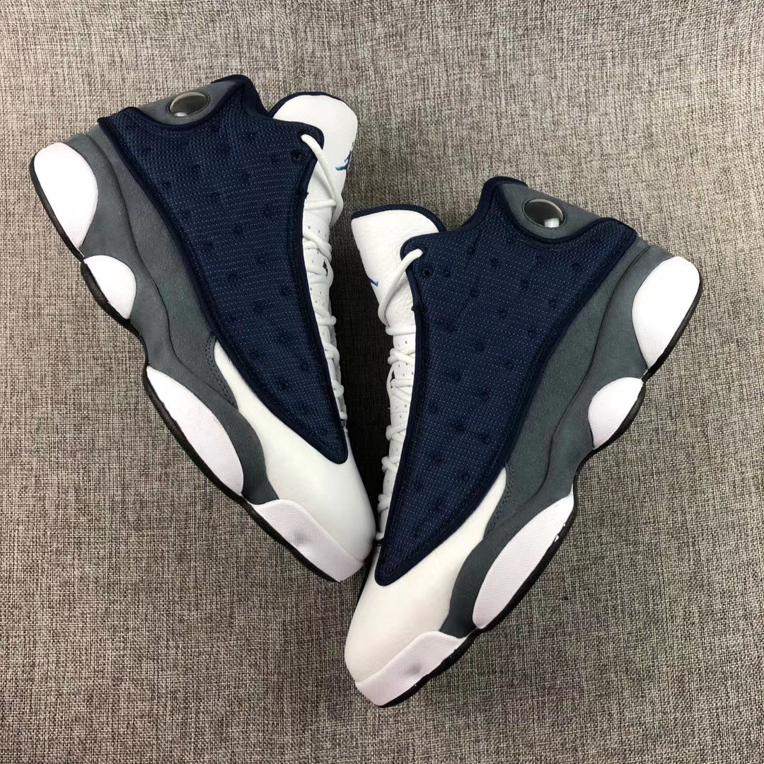 Air Jordan 13 Flint Navy Blue and White Sneakers