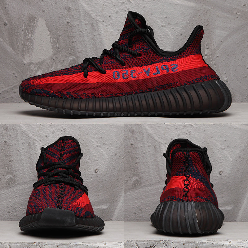 Yeezy 350 V2 Red Black Knit Sneakers