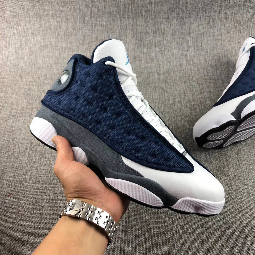 Air Jordan 13 Flint Navy Blue and White Sneakers