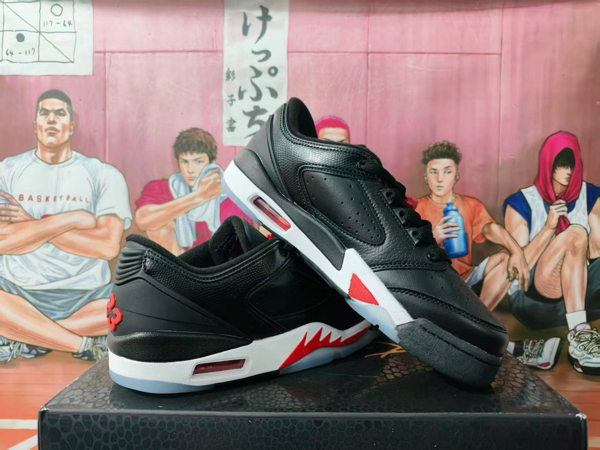 Black White Red Low-Top Basketball Sneakers