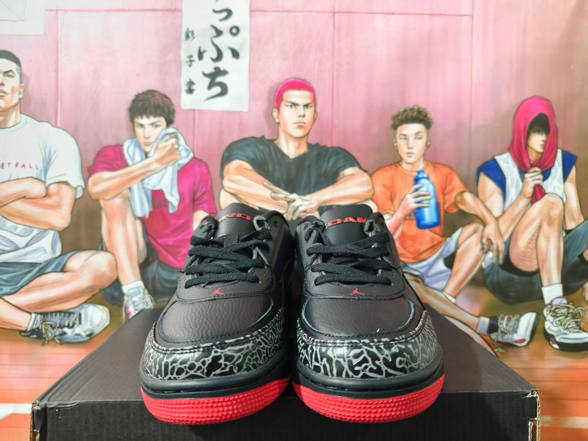 Jordan 3 Black and Red Low-Top Sneakers