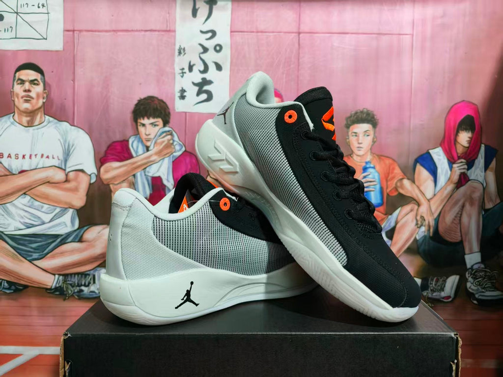Jordan Basketball Sneakers Black Gray White with Orange Accents