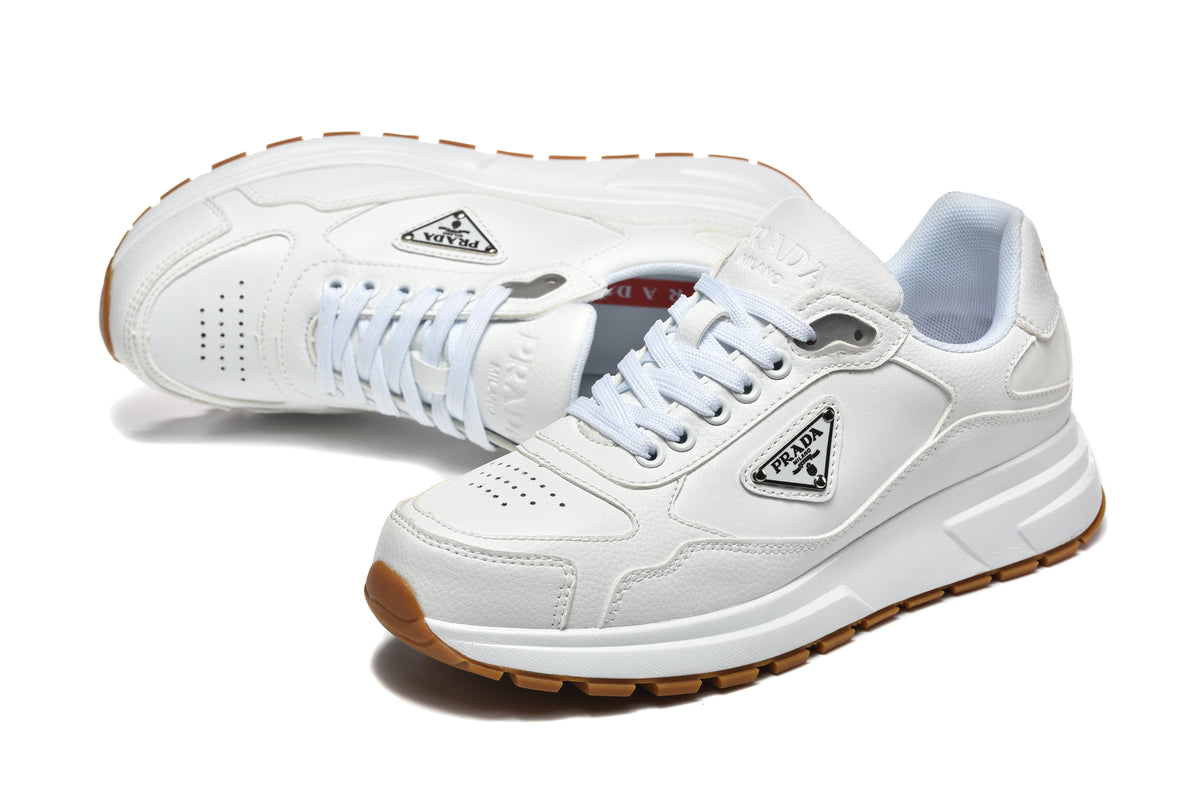Prada White Low-Top Sneakers with Gum Sole