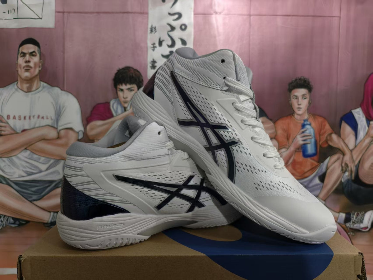 ASICS White and Blue Basketball Sneakers