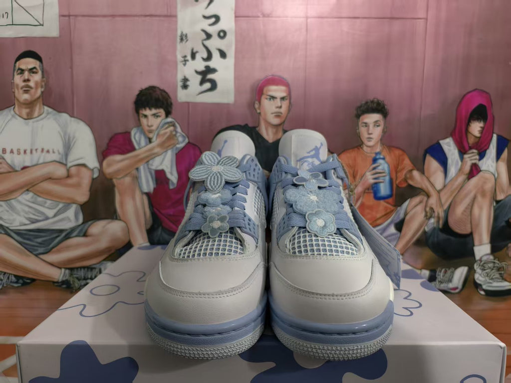 Jordan 4 White Blue Basketball Sneakers