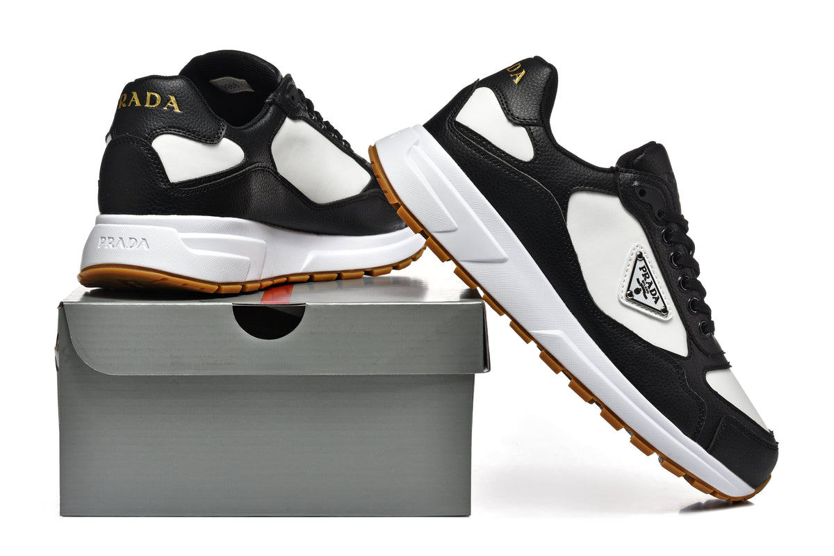 Prada Black and White Logo Low-Top Sneakers