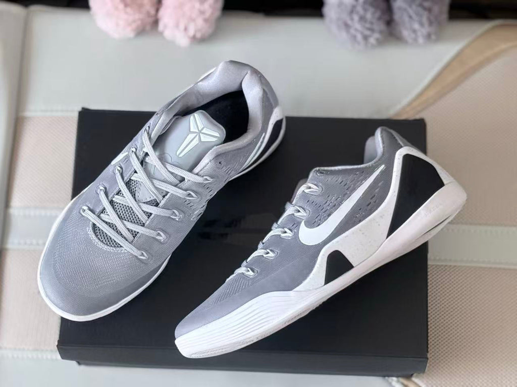 Nike Kobe 9 Low Basketball Shoes, Grey and White