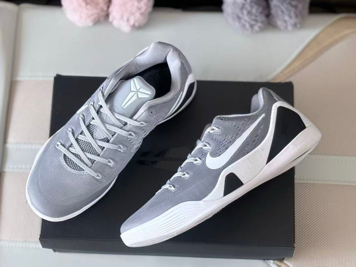 Nike Kobe 9 Low Basketball Shoes, Grey and White