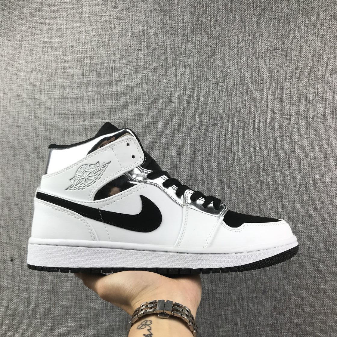 Jordan Air Jordan 1 Mid White Black Metallic Silver Sneakers