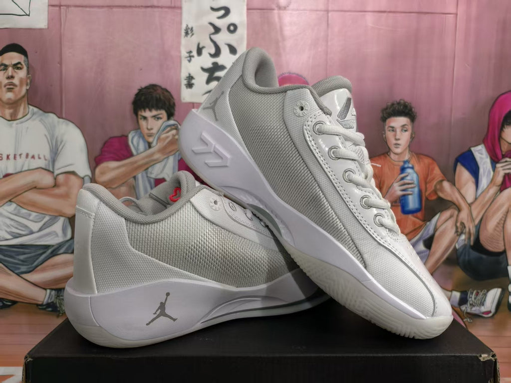 Jordan White Grey Air Zoom Basketball Sneakers