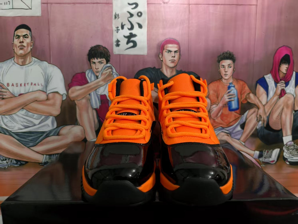 Jordan Black and Orange High-Top Basketball Sneakers