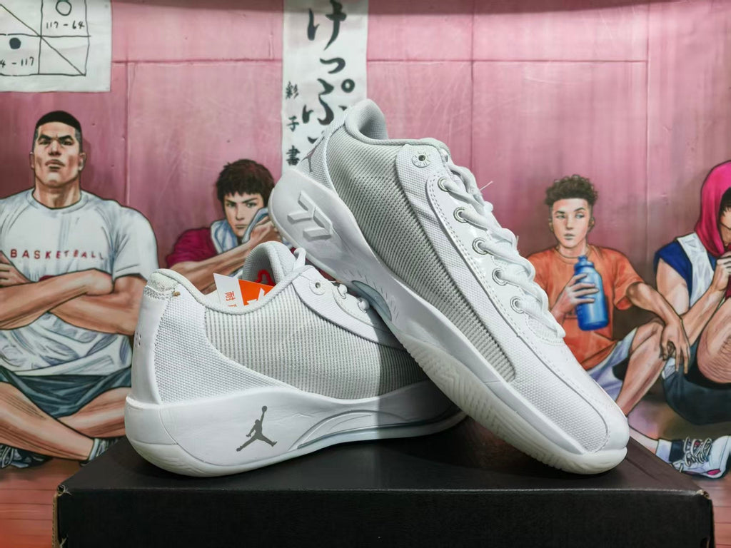 Jordan White and Light Gray Basketball Sneakers