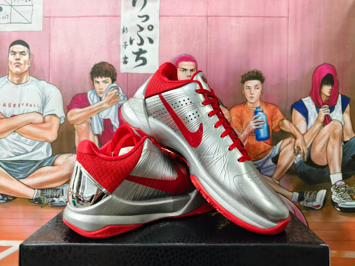 Nike Zoom Kobe 5 Silver and Red Basketball Shoes