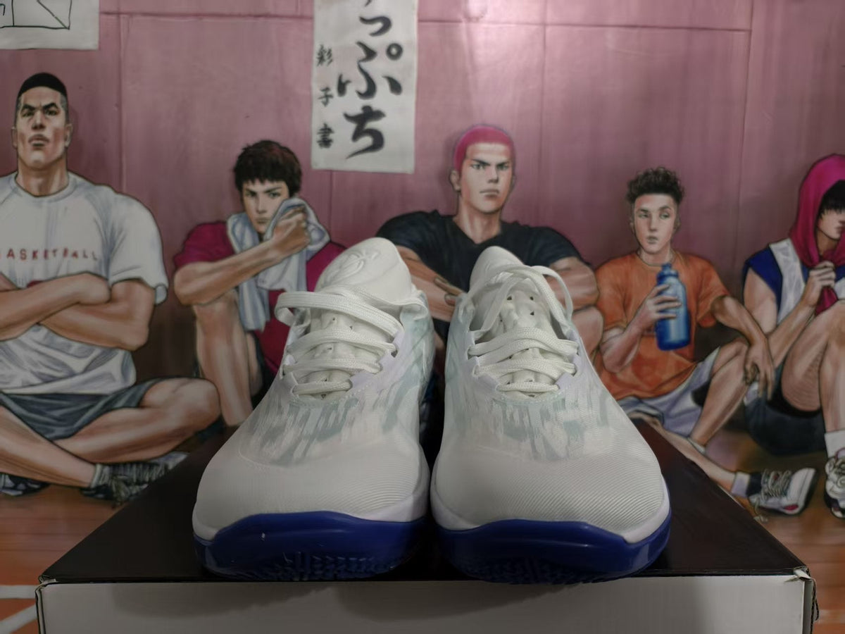 Nike White and Blue Basketball Sneakers