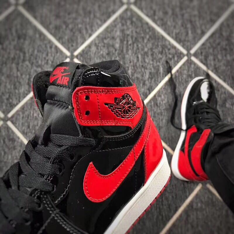 Jordan 1 High Black Red Patent Leather Sneakers