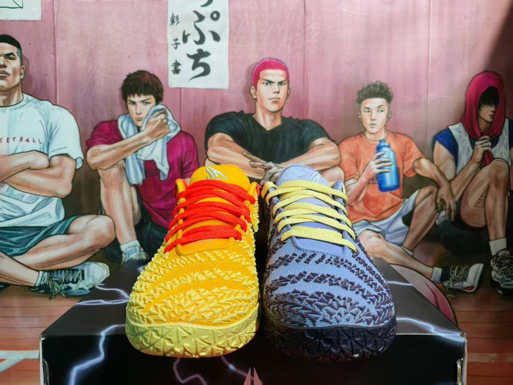 Nike Yellow and Blue Mismatch Basketball Sneakers