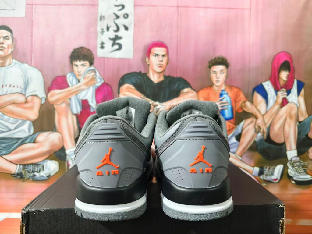 Jordan 3 Low Grey Sneakers with Orange Accents