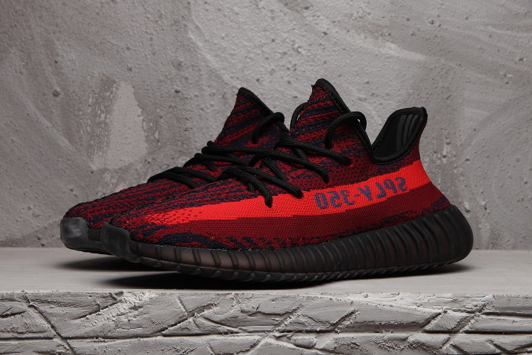 Yeezy 350 V2 Red Black Knit Sneakers