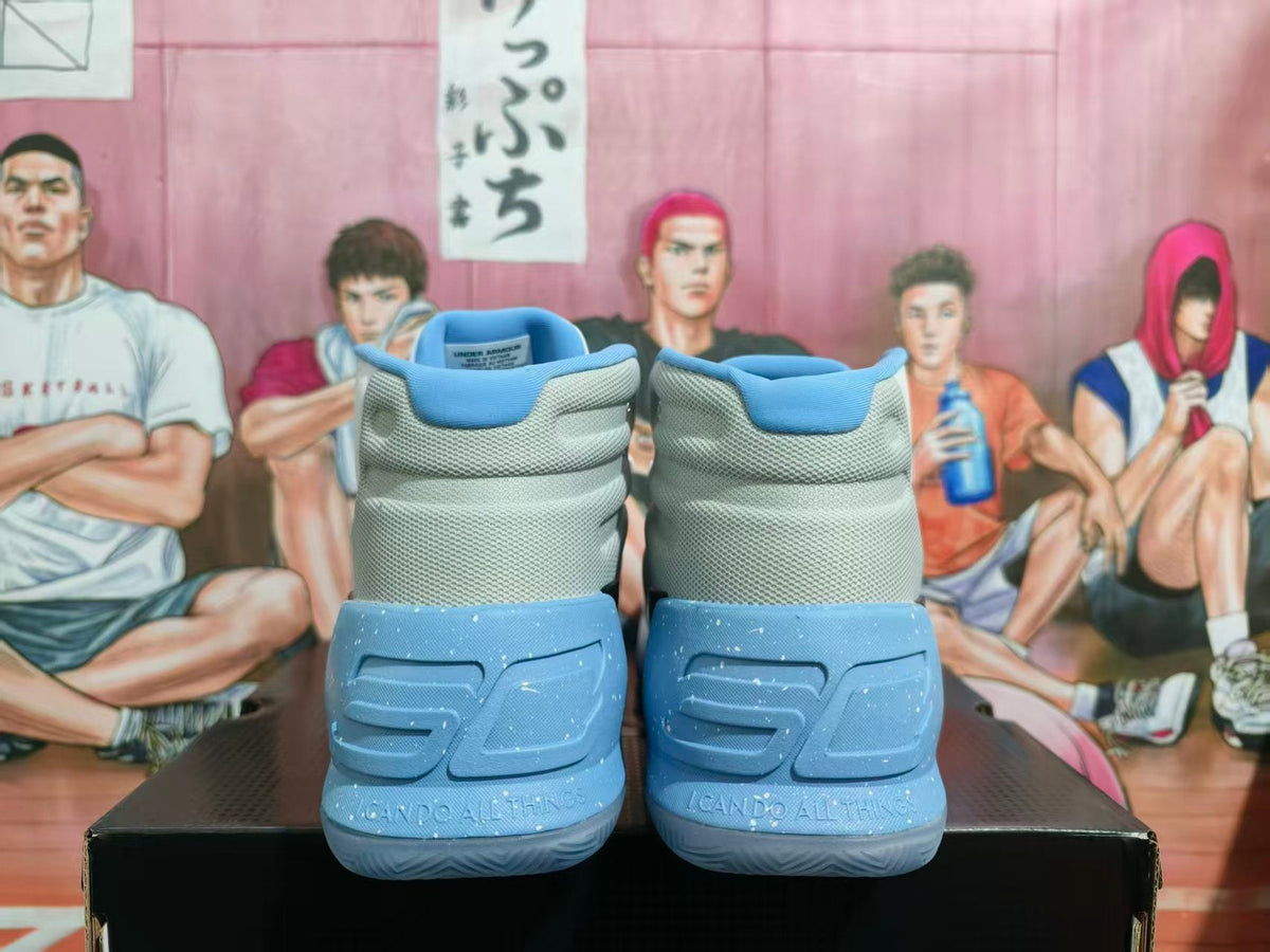 Under Armour White and Blue High-Top Basketball Sneakers