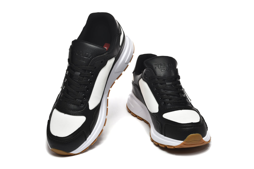 Prada Black and White Logo Low-Top Sneakers