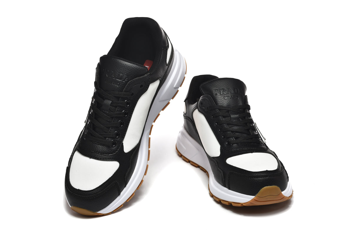 Prada Black and White Logo Low-Top Sneakers