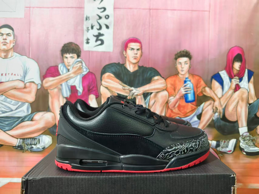 Jordan 3 Black and Red Low-Top Sneakers