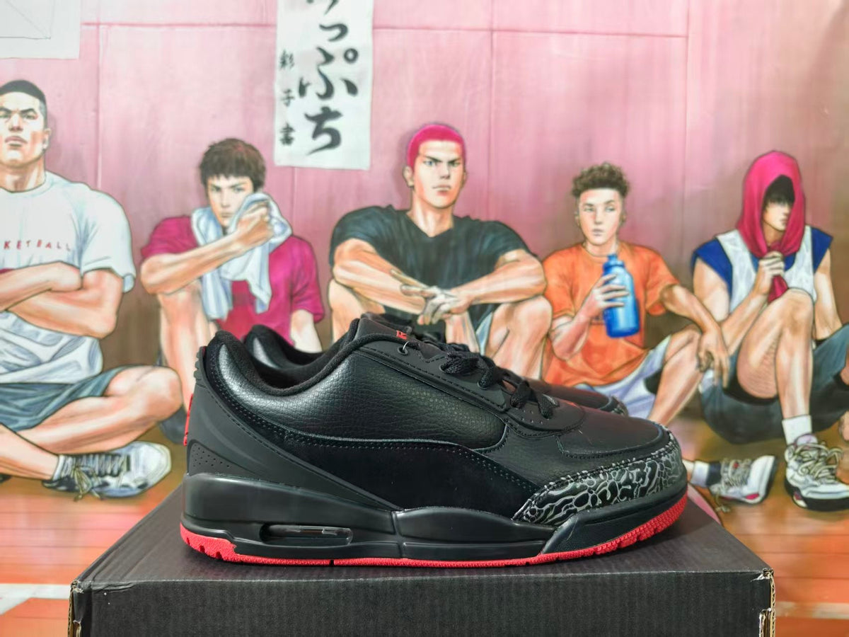 Jordan 3 Black and Red Low-Top Sneakers