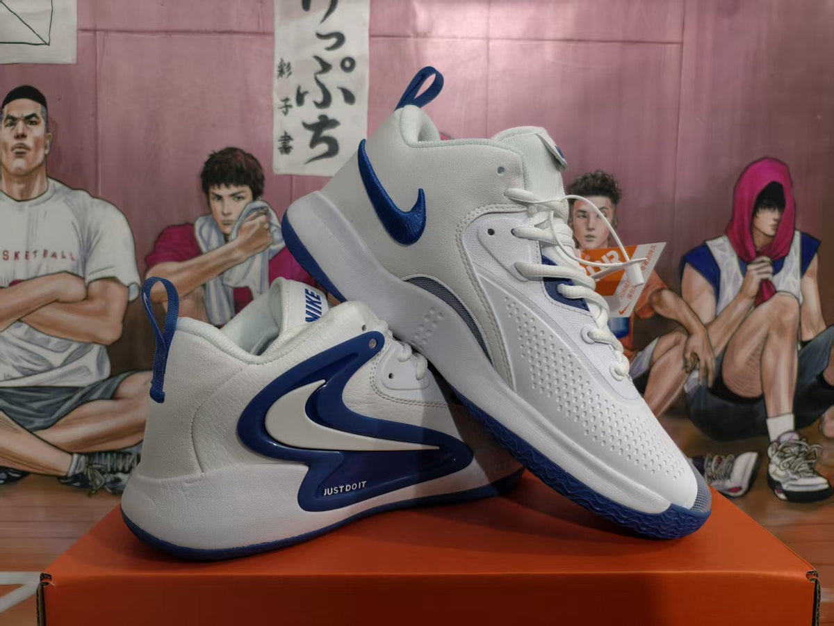 Nike White and Blue Basketball Sneakers