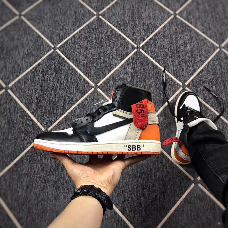 Air Jordan 1 Off-White Black Orange High-Top Sneakers