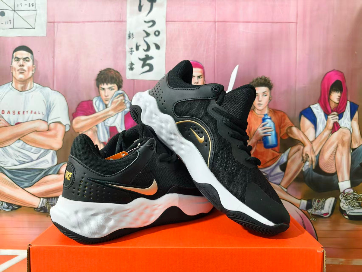 Nike Black and Gold Basketball Sneakers with White Midsole