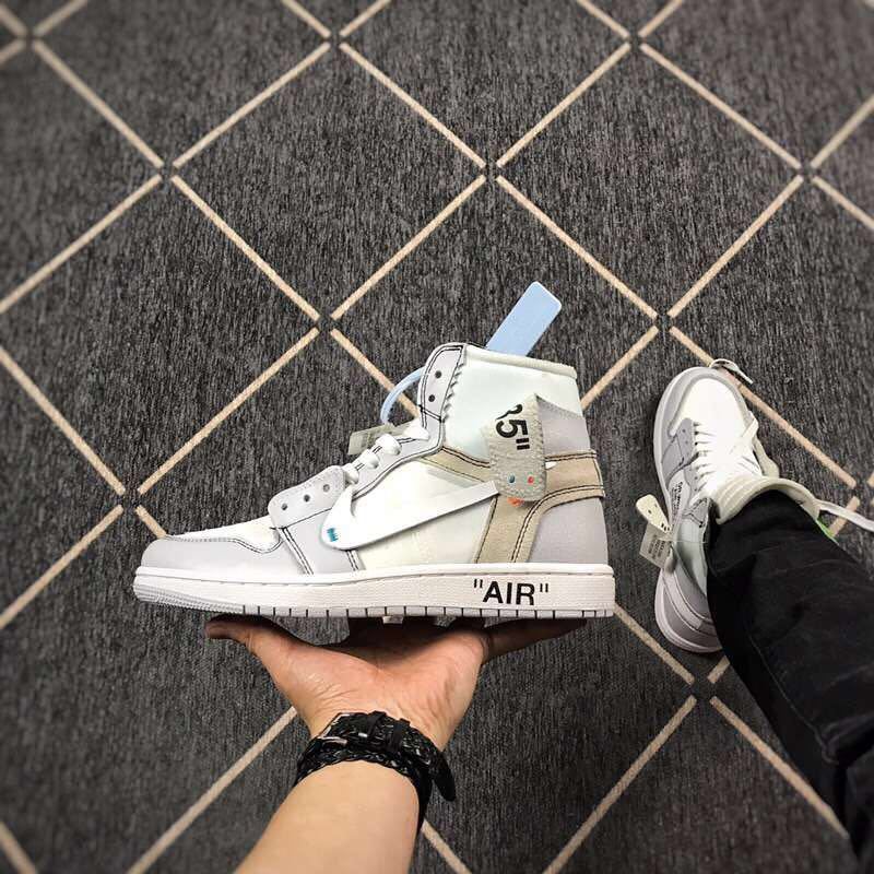 Air Jordan 1 High Grey White Off-White Style Sneakers