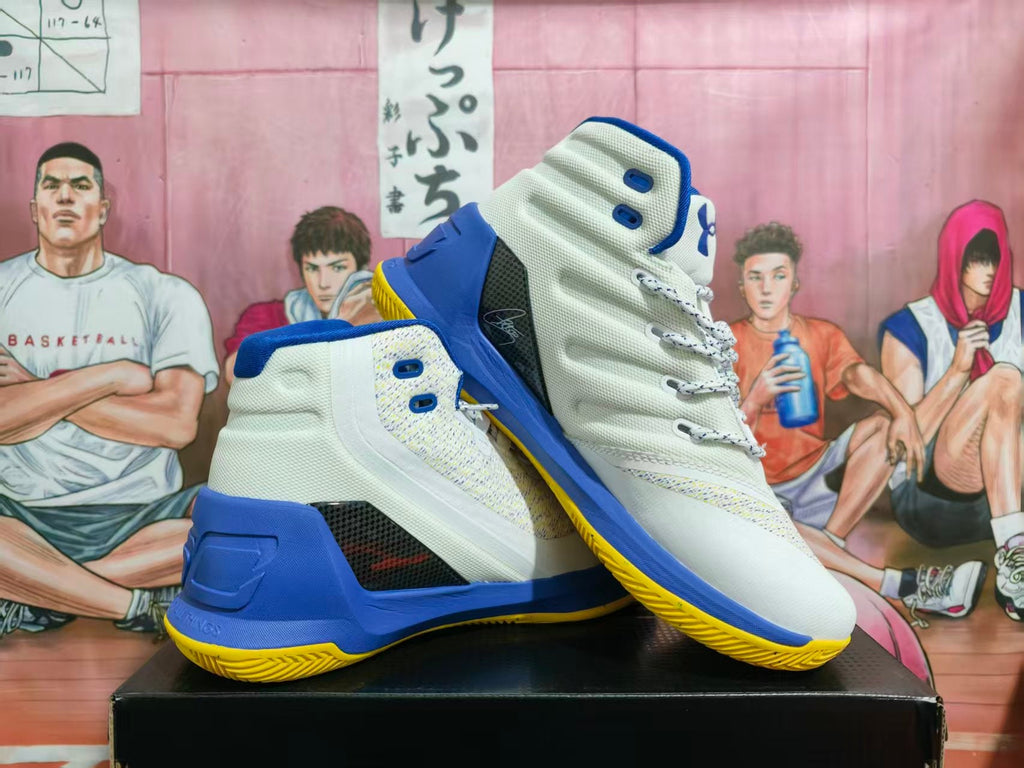Under Armour White Blue Yellow Basketball Sneakers