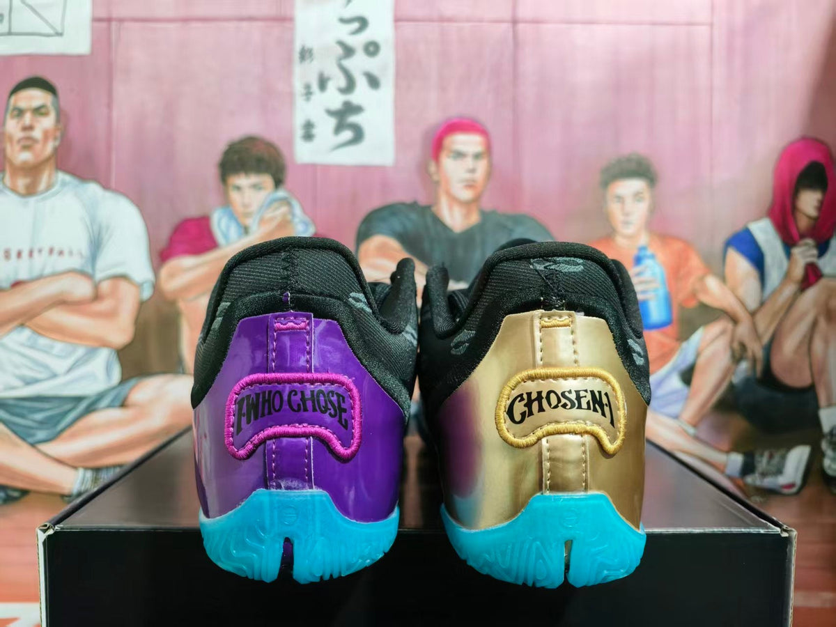 Nike Basketball Sneakers Black Gold Purple Turquoise Mismatched Pair